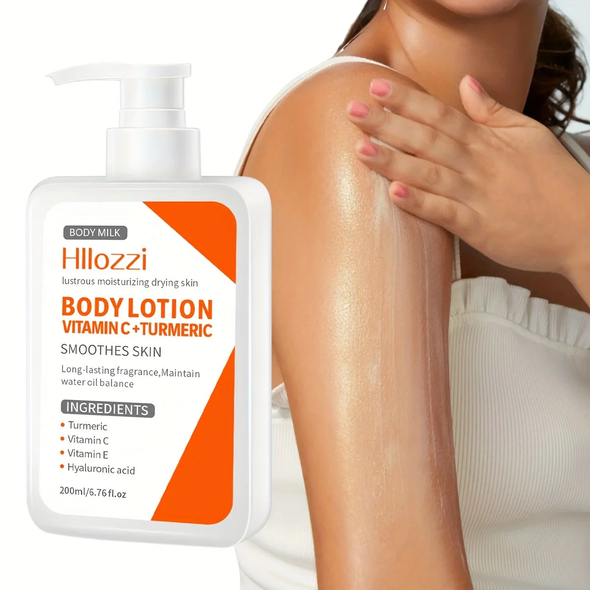 6.76 fl.oz Turmeric Body Lotion contains vitamin E, vitamin C and hyaluronic acid. It can replenish water, moisturize, whiten