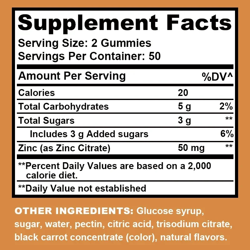 Zinc Gummies - Support Bones, Teeth, Heart, and Enhance Immune System Function