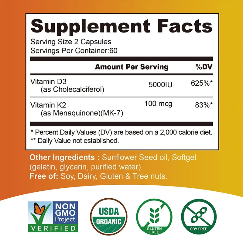 Vitamin D3 + K2 – Fördert die Kalziumaufnahme, die Gesundheit von Knochen und Gelenken und stärkt das Immunsystem