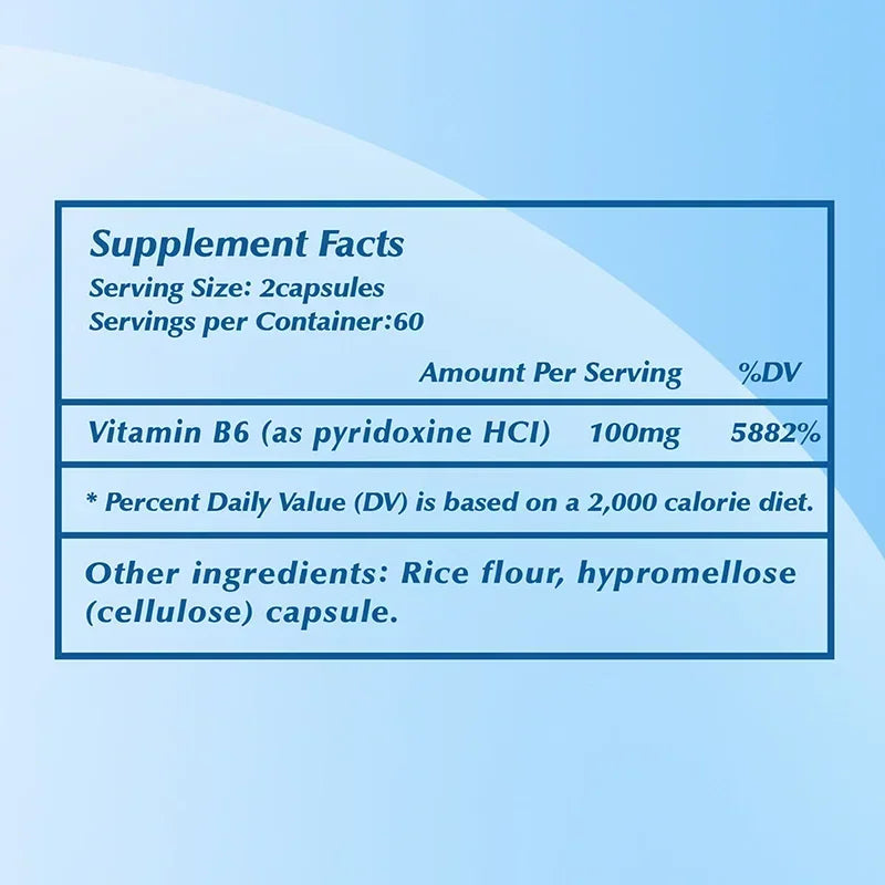 Vitamin B6 - Improves Metabolism, Skin Anti-inflammatory, Antioxidant, for Cardiovascular, Neurological, Immune and Eye Health
