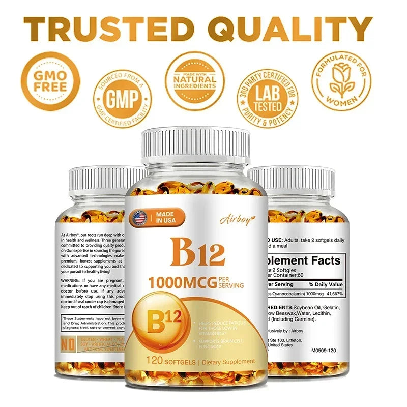 Vitamin B12 1000mcg - Benefits Brain & Heart Function, Memory, Learning, Helps Boost Natural Energy