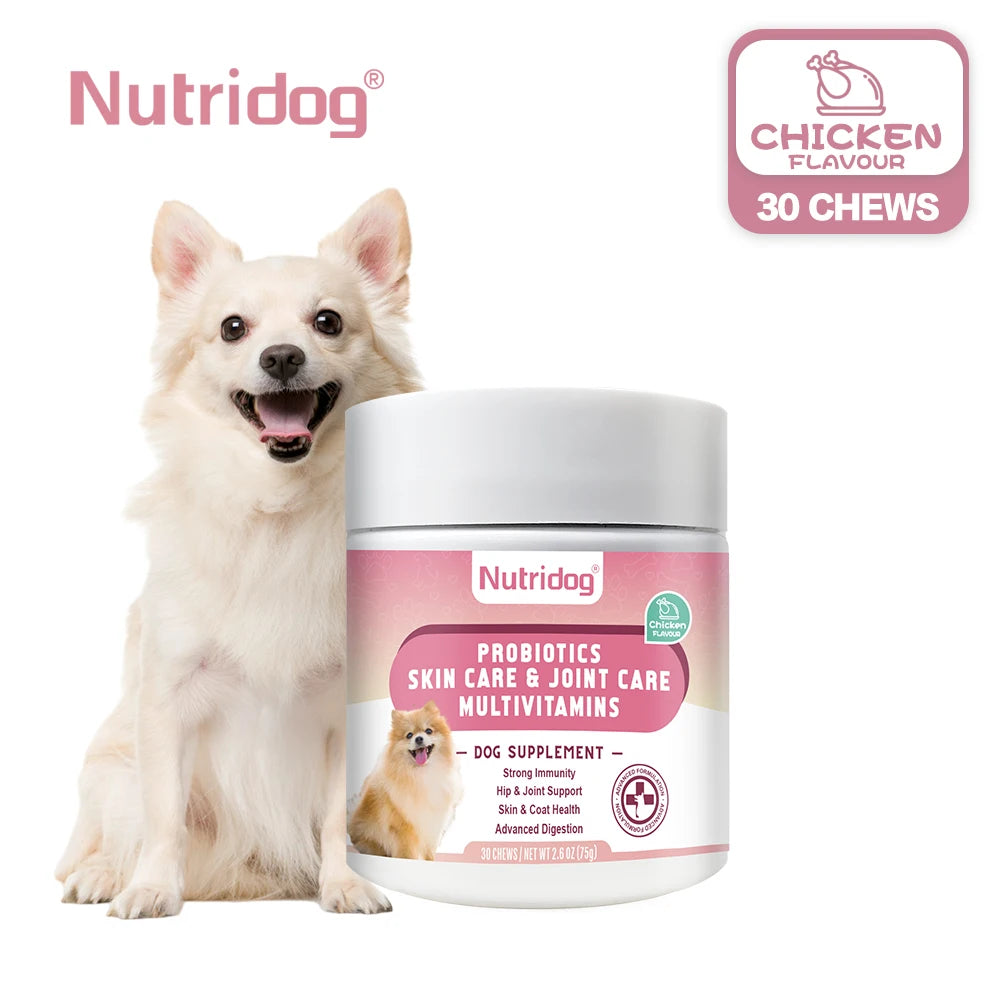 Multivitamin Chews for Dogs with Probiotics, Glucosamine & Digestive Enzymes,Supports Joint Health, Immune System & Gut