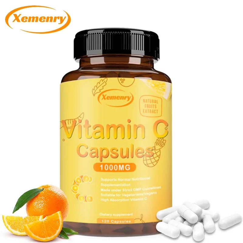 Vitamin C Capsules - Immune Support, for Cellular Energy Production, Improve Skin Brightening, Skin, Teeth & Heart Health