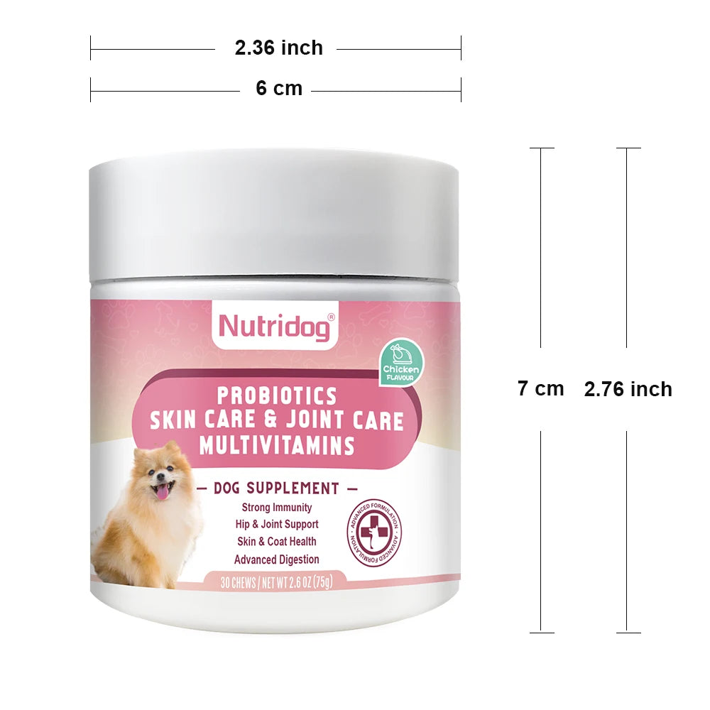 Multivitamin Chews for Dogs with Probiotics, Glucosamine & Digestive Enzymes,Supports Joint Health, Immune System & Gut